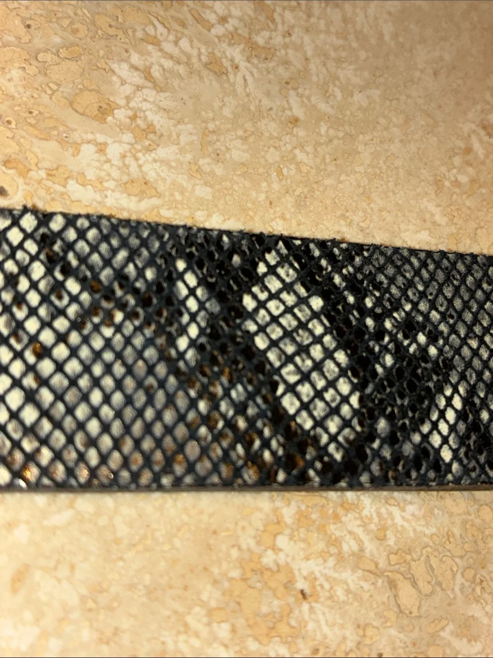 Streets Ahead belt, women's L, black and grey snake print, silver buckle. Euc